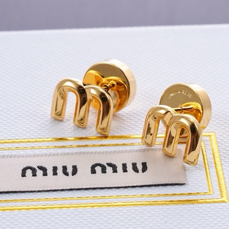 Miu Miu Gold Tone 'M' Stud Earrings